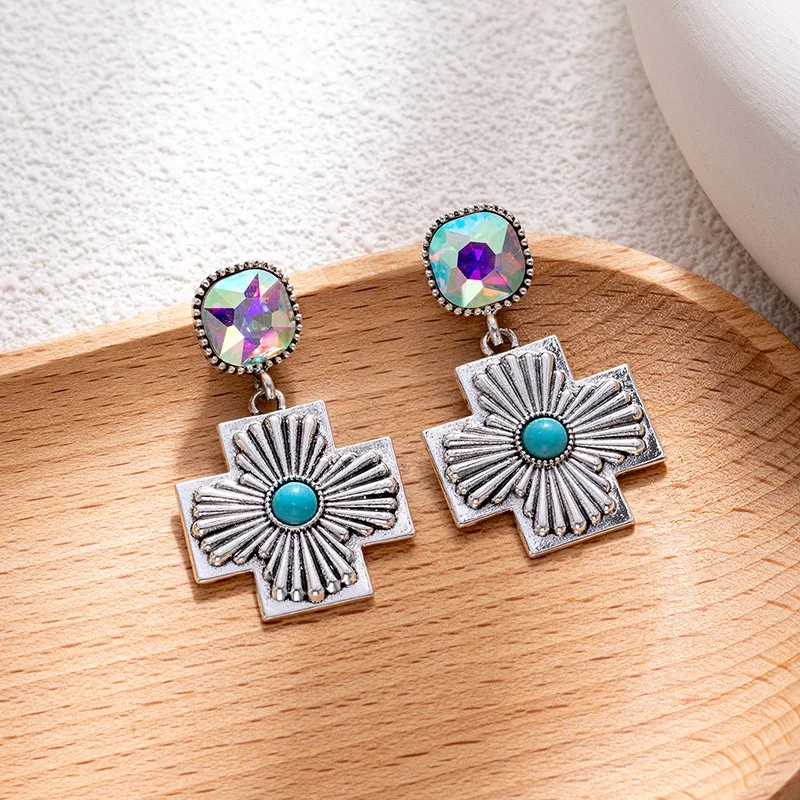 Turquoise gem stone cross short style