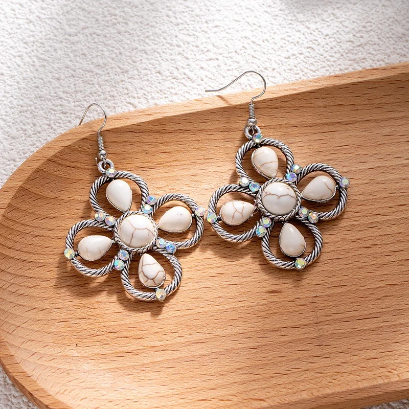 Flowers turquoise gemstone earrings 3colors optional