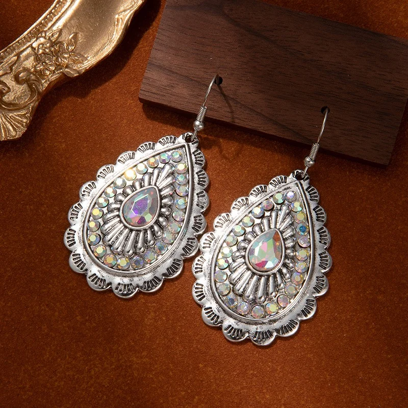 Iridescent oval shape water drop dangling earrings
