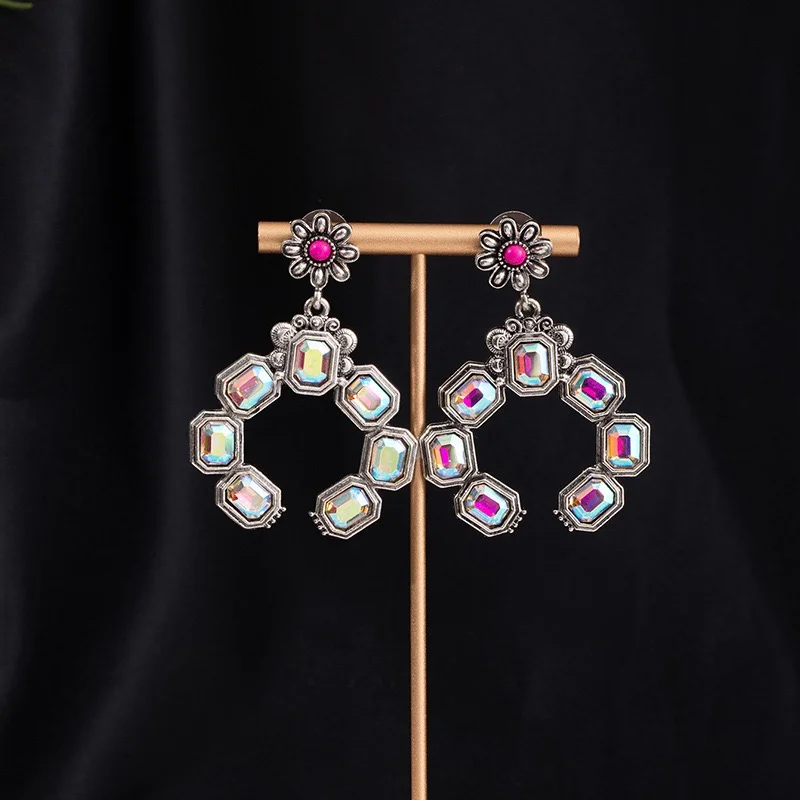 Western style earrings horse shoes turquoise stones