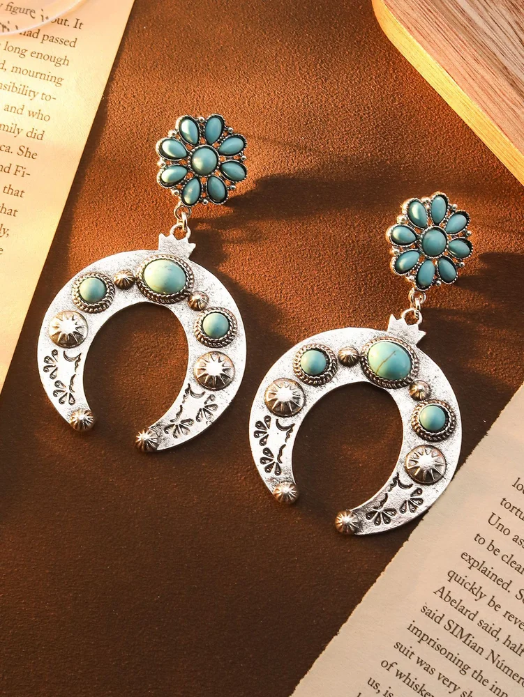 Western turquoise horse shoes earrings unique
