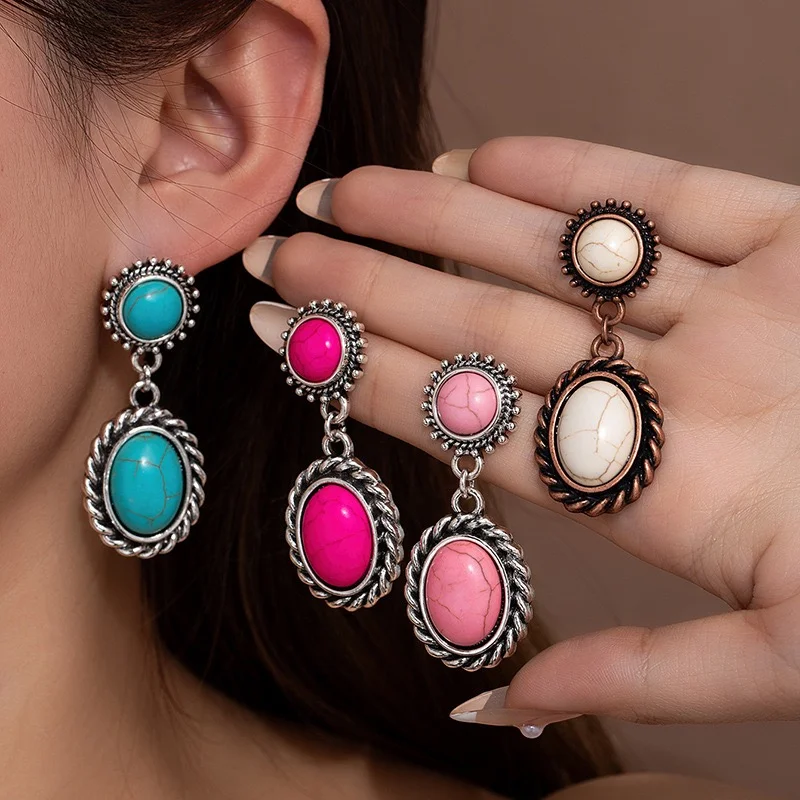 Cute oval turquoise stone earrings vintage style