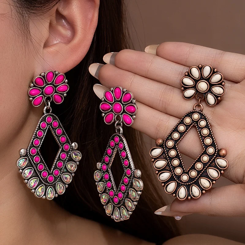 Pretty boho design turquoise beads earrings big size
