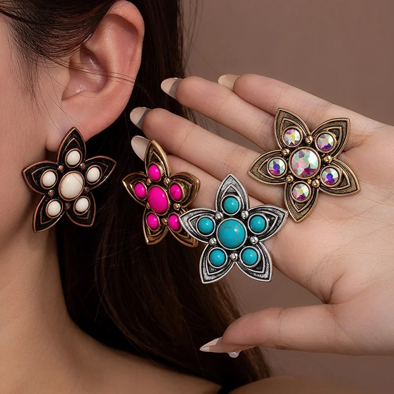Cute earrings studs star shape turquoise stone design