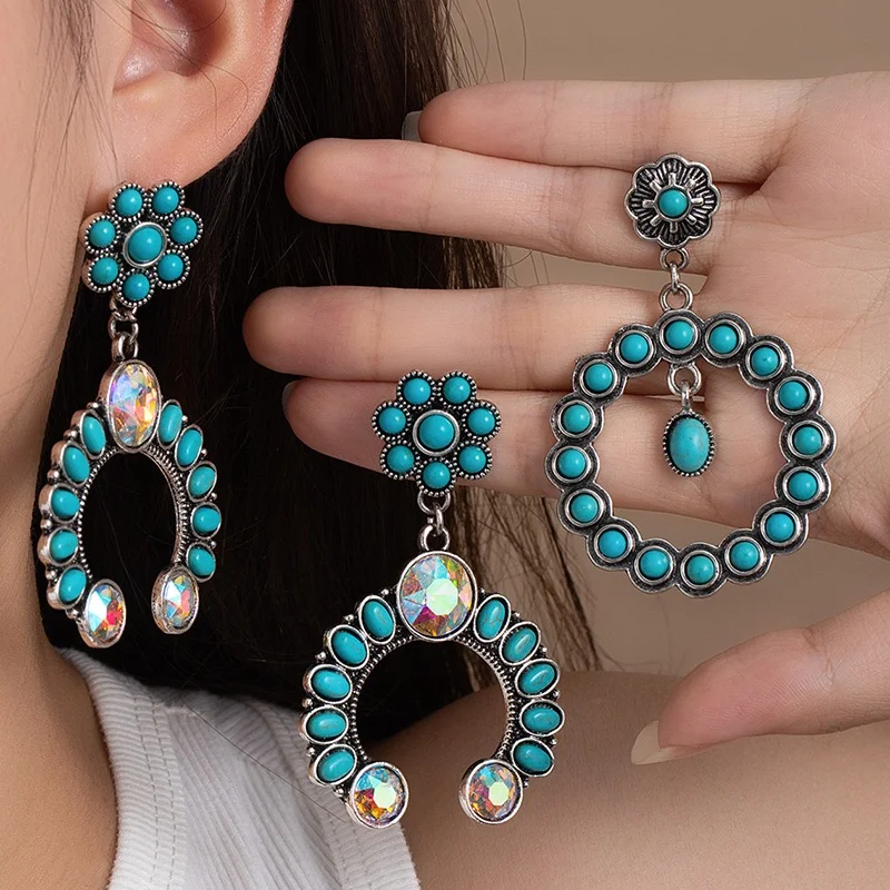 Big horse shoes unique western turquoise earrings