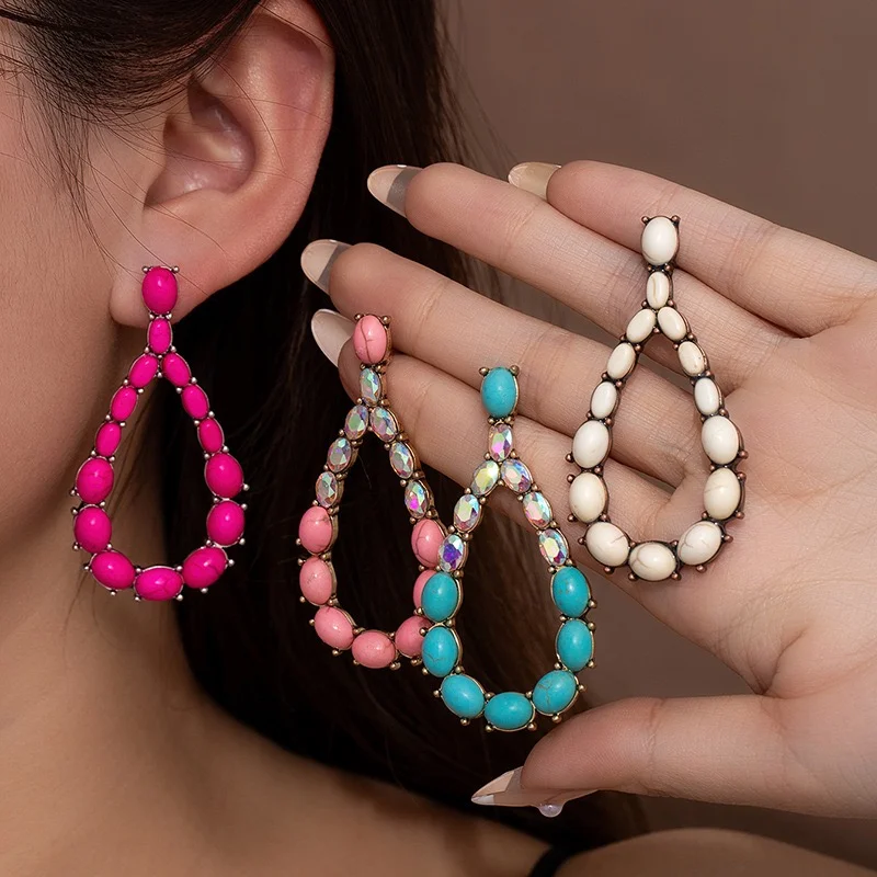 Oval water drops turquoise studs unique design