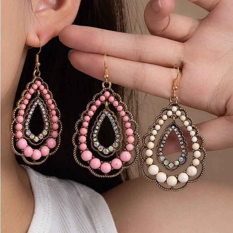 Cute turquoise beads earrings water drops design 3 colors