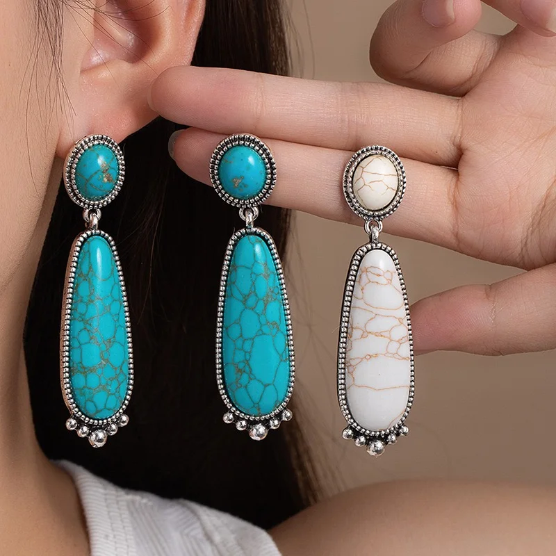 Western elegant turquoise stone earrings