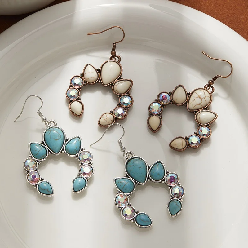 Turquoise stone earrings fish hook horse shoes