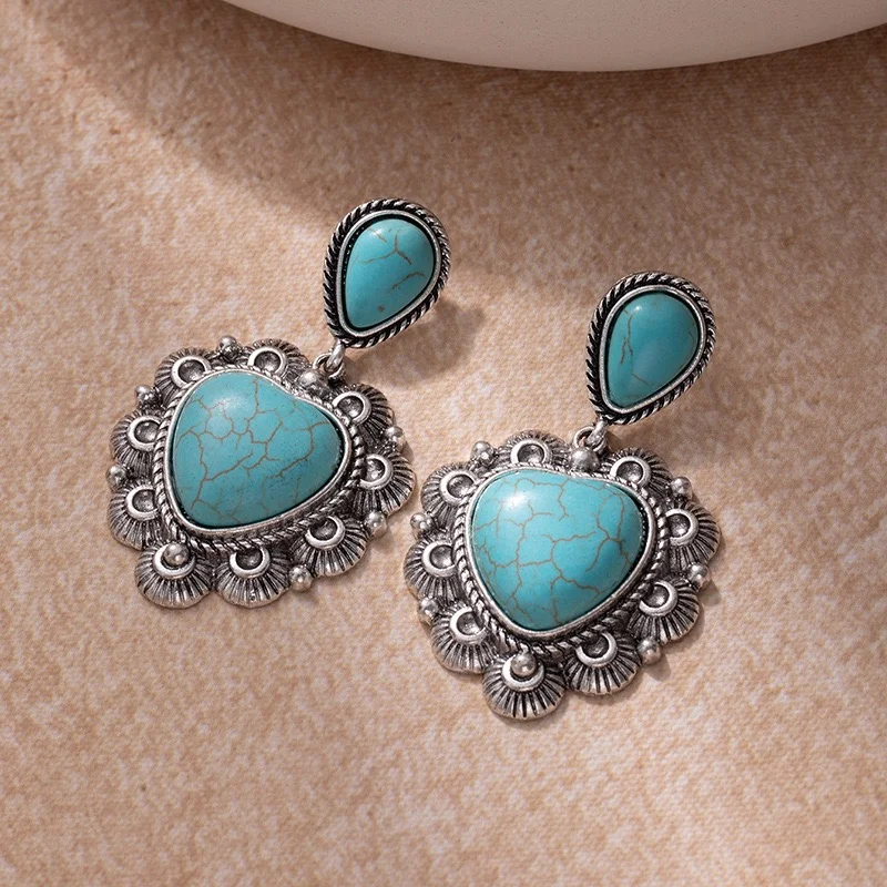 Big hearts turquoise stone earrings
