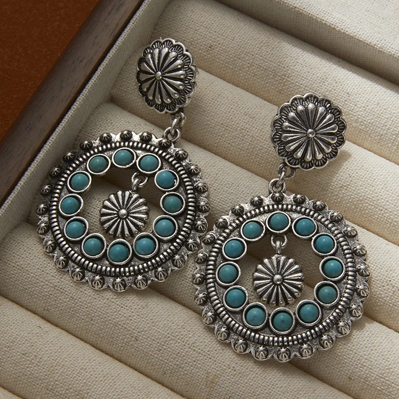 Flowers designed turquoise earrings dangling earrings