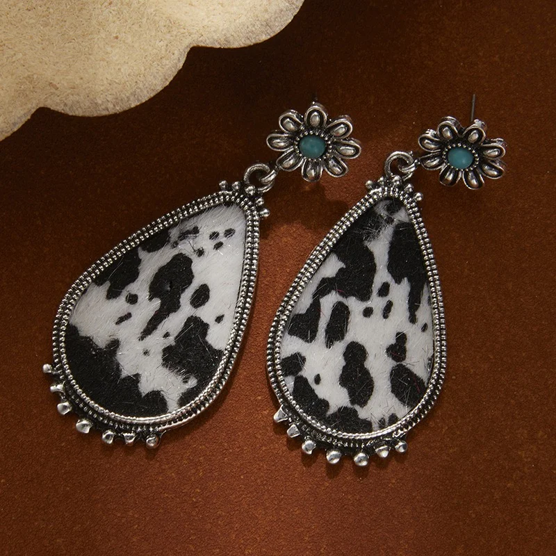 Animal point leather turquoise earrings western earrings