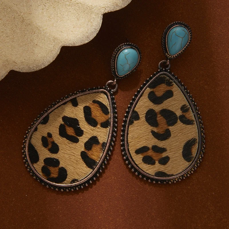 Turquoise earrings western design leopard earrings