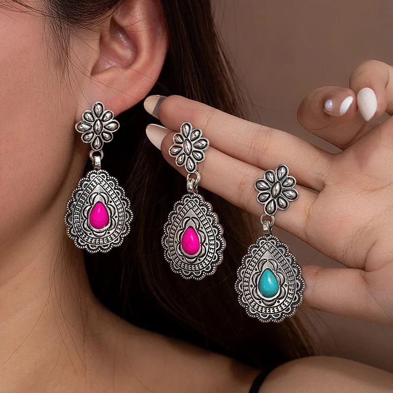 Vintage turquoise beads earrings unique western design