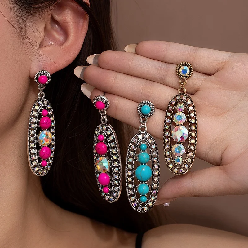 Turquoise beads long dangling earrings