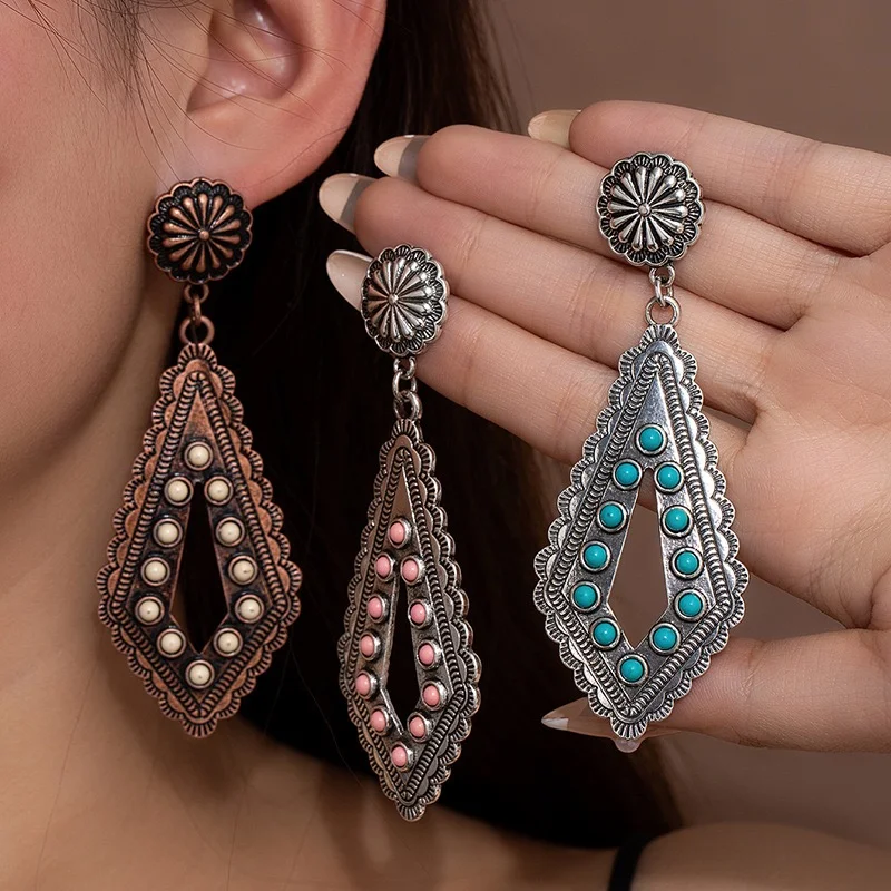 Turquoise boho Rhombus style earrings