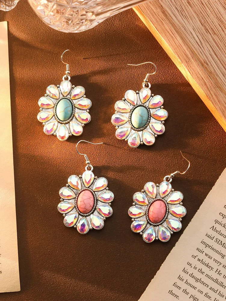 Pretty turquoise beads flower dangling earrings