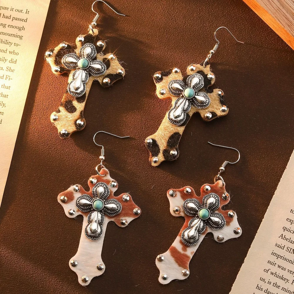 Leather leopard cross turquoise stone 2colors