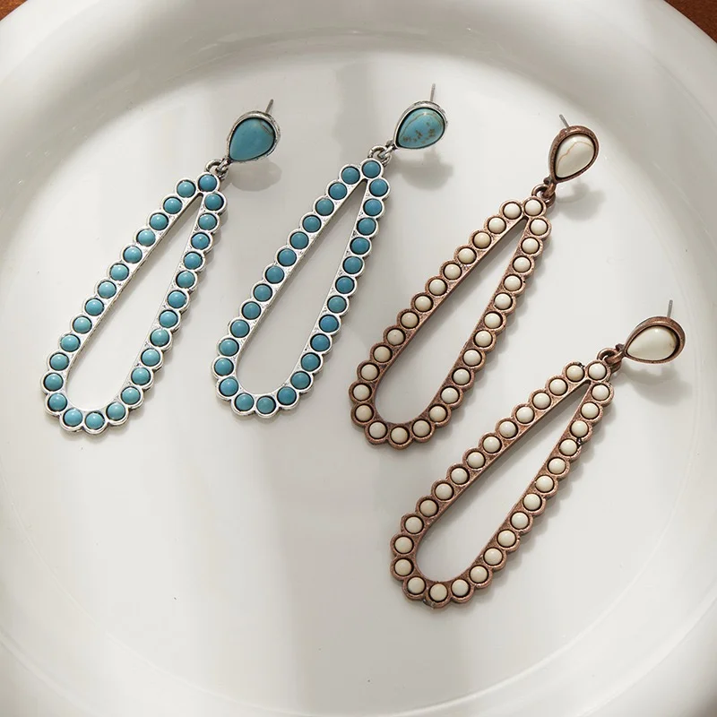 Turquoise water drops beads earrings