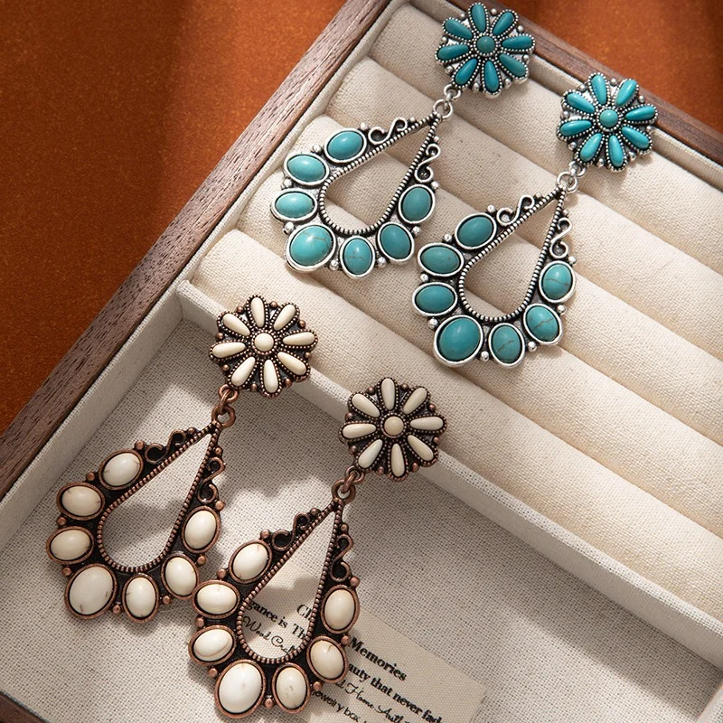 Turquoise stone water drops earrings dangling unique