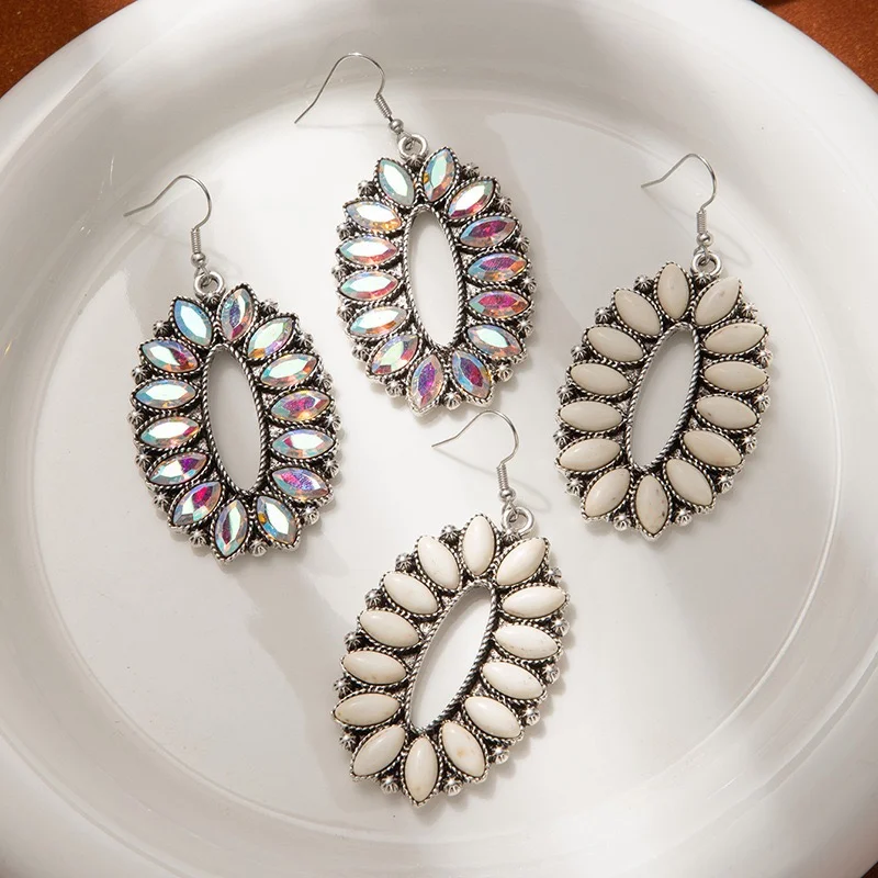 Stylish fish hook earrings dangles iridescent rhinestones