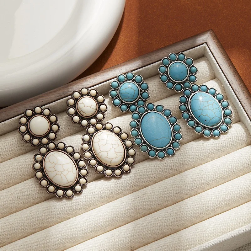 Big chunky turquoise stone earrings vintage designed