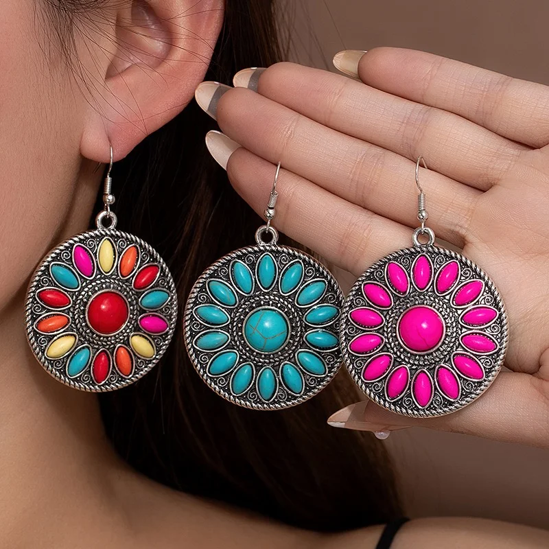 Boho style western design turquoise earring beads earrings dangling