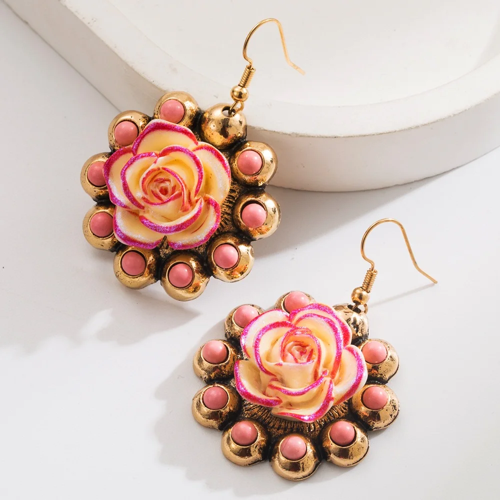Unique flowers turquoise earrings dangling fishhook
