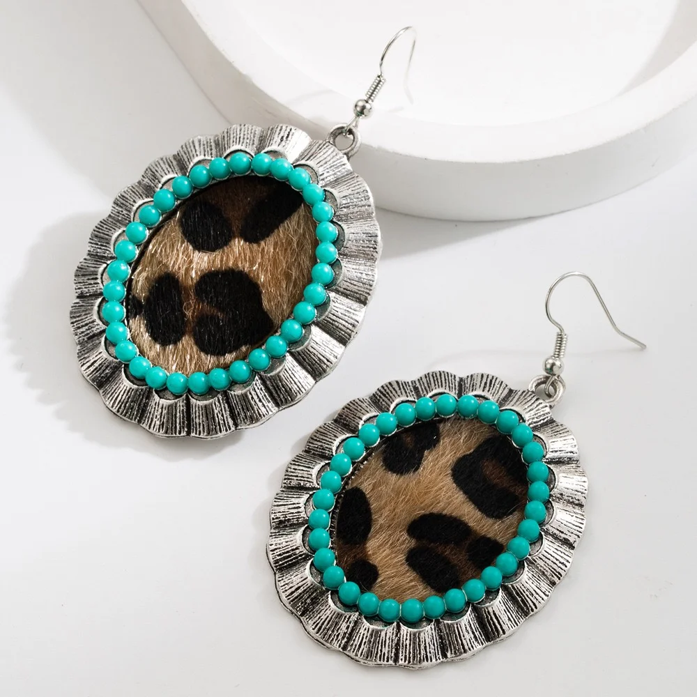 Sexy leopard point oval earrings oval fishhook