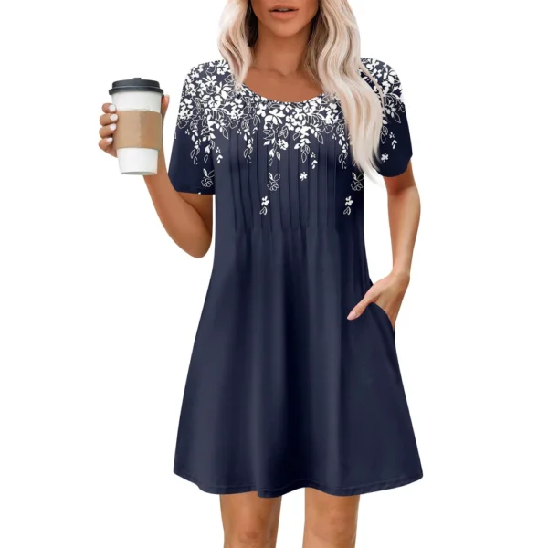 Women's Summer Dress Loose Beach Vacation Casual Round Neck Short Sleeve - Image 28