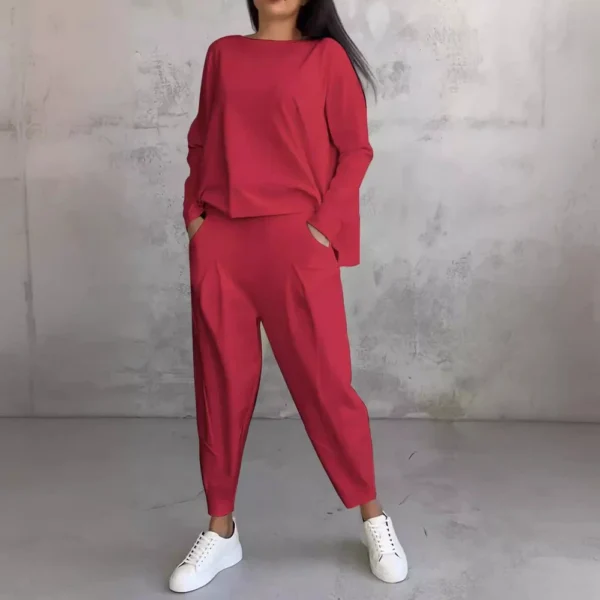 Women's Solid Color Crew Neck Long Sleeve Suit Women's - Image 3