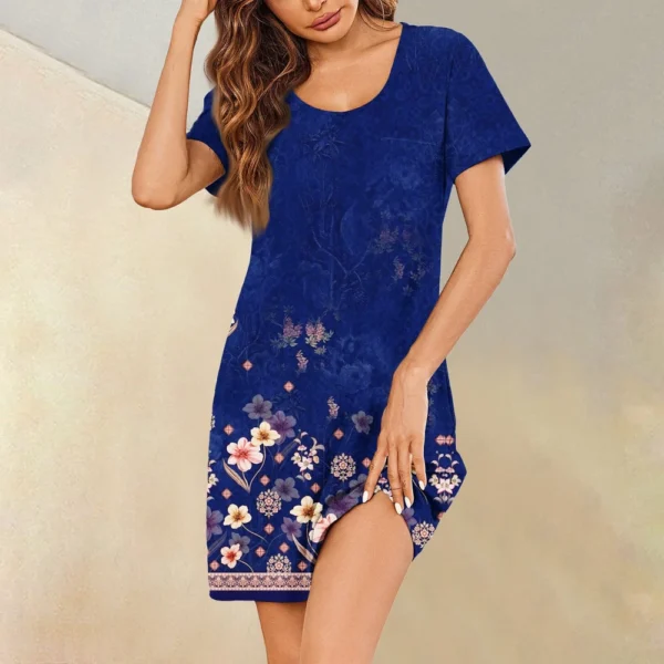 Womens Summer Dresses Short Sleeve Linen Casual T-Shirt Dresses Swing Beach - Image 13