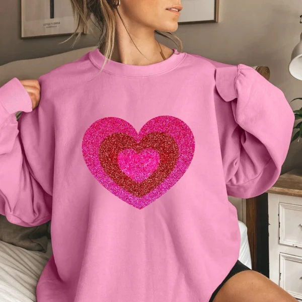 Women's T-shirt Tops Loose, Fashionable And Casual  Valentine's Day Print Round - Image 22