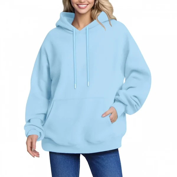 Women's Hoodie Women's Solid Color Long-sleeved Baggy Pullover Sweater Top - Image 37
