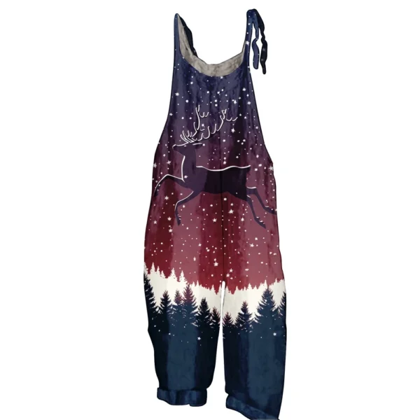 Women's Vintage Loose Christmas Casual Shoulder Strap Jumpsuit Print - Image 3