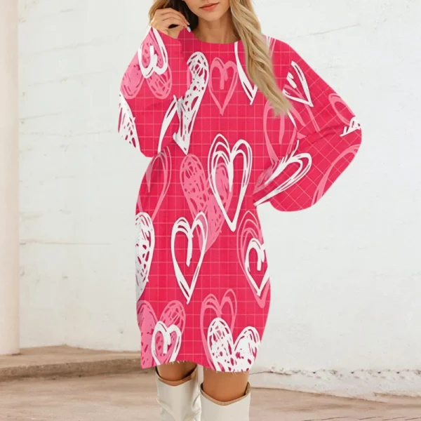 Women's Round Neck Casual Long Sleeve Valentine's Day Plush Gradient Plaid - Image 28