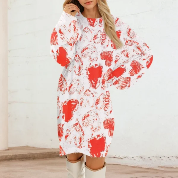 Women's Round Neck Casual Long Sleeve Valentine's Day Plush Gradient Plaid - Image 19