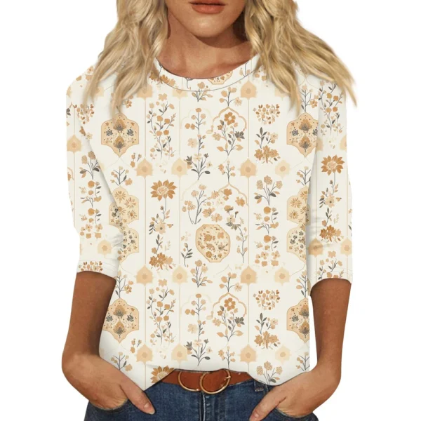 Women's Round Neck Short Sleeved Daily Fashion Casual Printed Loose T-Shirt - Image 8