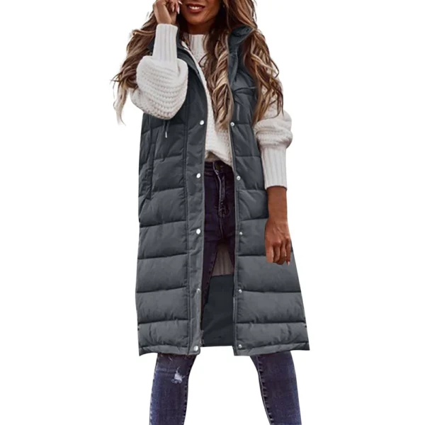 Women's Fashion Solid Color Hooded Single-Breasted Mid-Length Cotton Vest Slim - Image 5