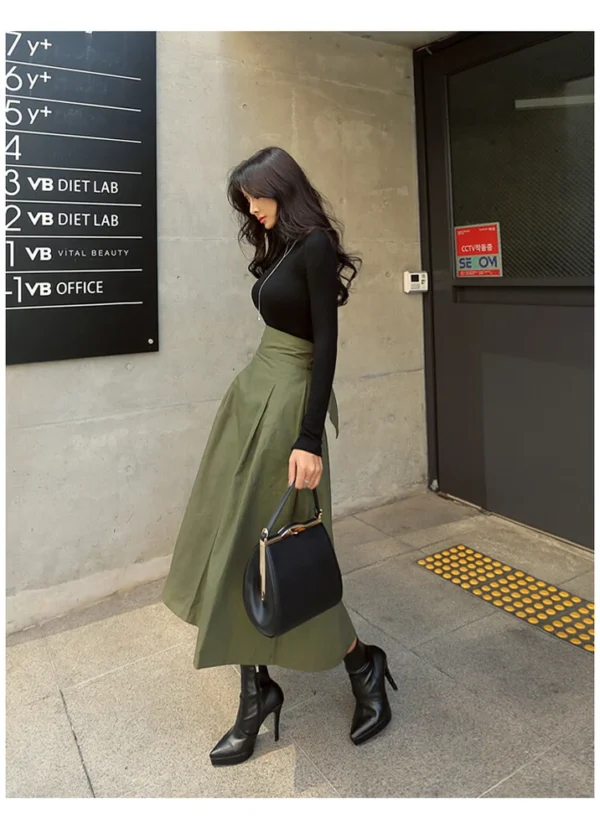 Bow hem skirt slim waist long skirt - Image 7