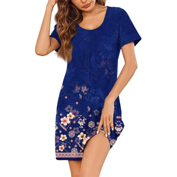 Womens Summer Dresses Short Sleeve Linen Casual T-Shirt Dresses Swing Beach - Image 11