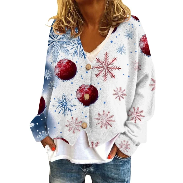 Women's Fashion Short Coat Casual Long Sleeve Printed Single Breasted Plush Top - Image 7