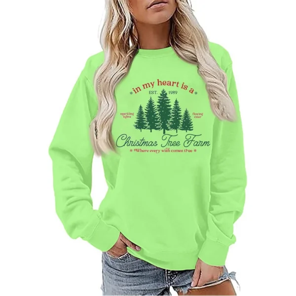Women's Sweatshirt Sports Christmas Print Pullover Sweatshirt Round Neck Long - Image 22