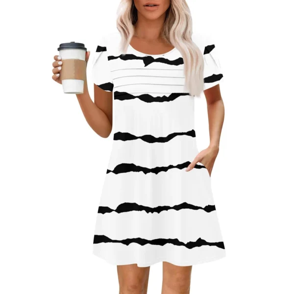 Women's Summer Casual Petal Slim Stripe Pleated Solid Color Dresses - Image 6