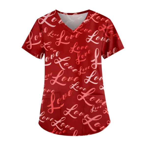 Women's Cute Printed Work Clothes V-neck Double Layer Pockets Basic Short - Image 45