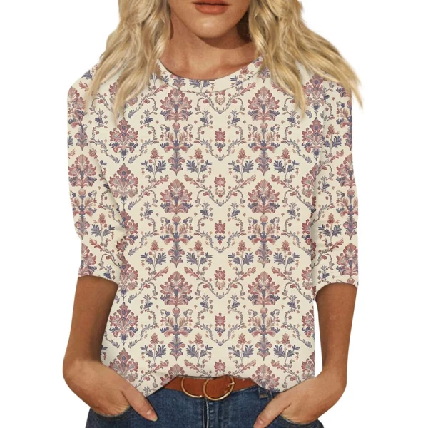 Women's Round Neck Short Sleeved Daily Fashion Casual Printed Loose T-Shirt - Image 29