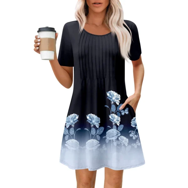 Women's Summer Dress Loose Beach Vacation Casual Round Neck Short Sleeve - Image 4