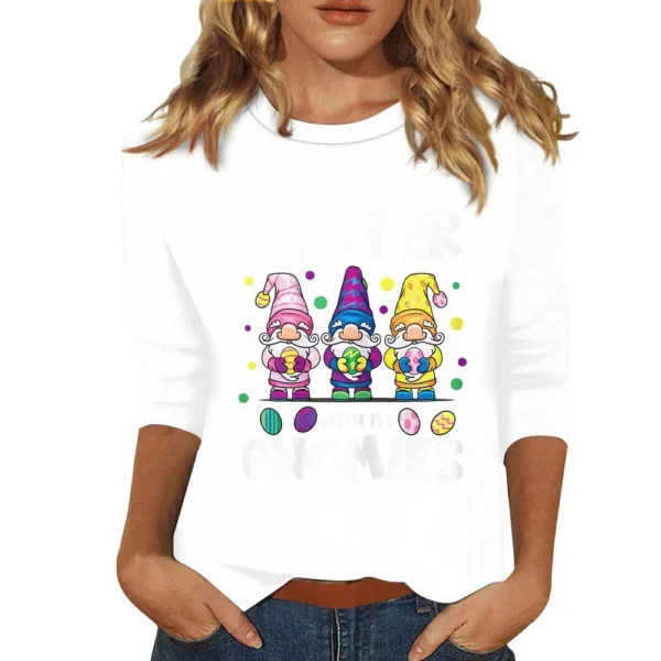 Women's Plus Size Tops Easter Fashion 3/4 Sleeve Casual Basic Printed Pullover - Image 45