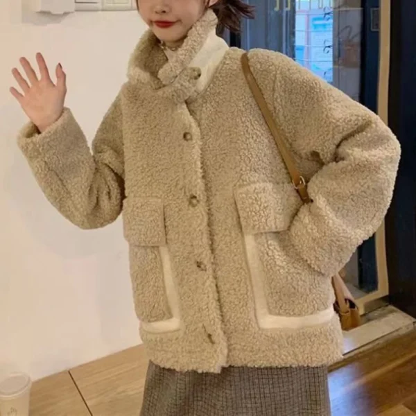 Women's Fall And Winter  Casual Solid Colour Standing Collar Button Hundred - Image 13