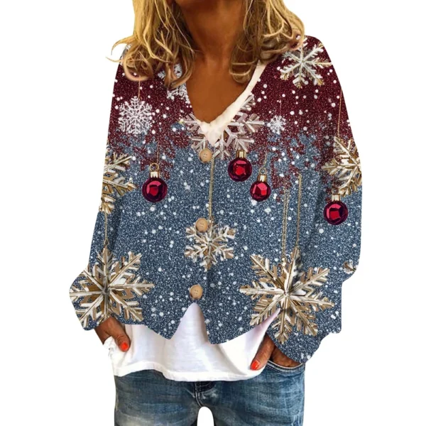Women's Fashion Short Coat Casual Long Sleeve Printed Single Breasted Plush Top - Image 44
